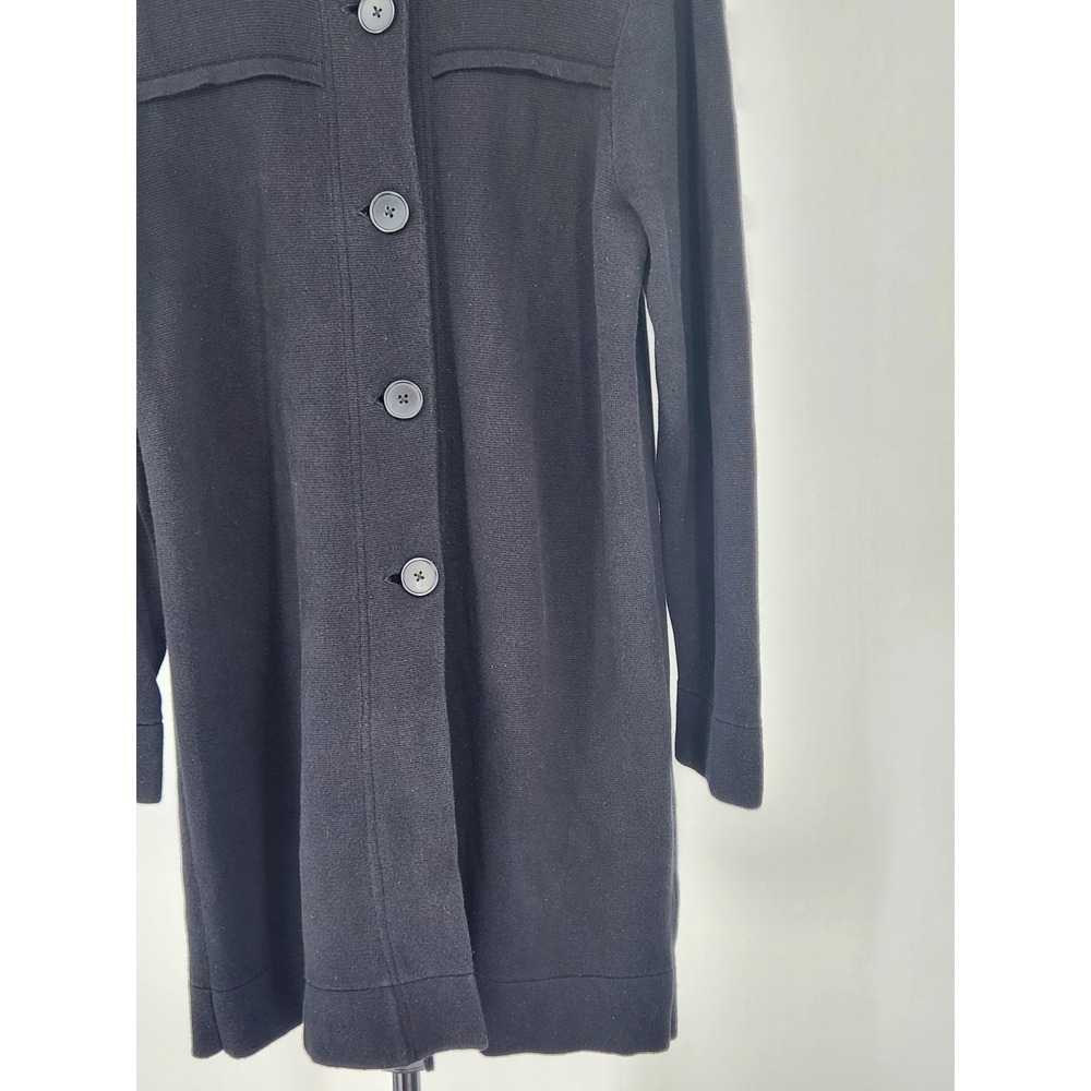Chico's Black 100% Cotton Mock Neck Button Front Longline Cardigan Sweater Sz 1 - Picture 3 of 8